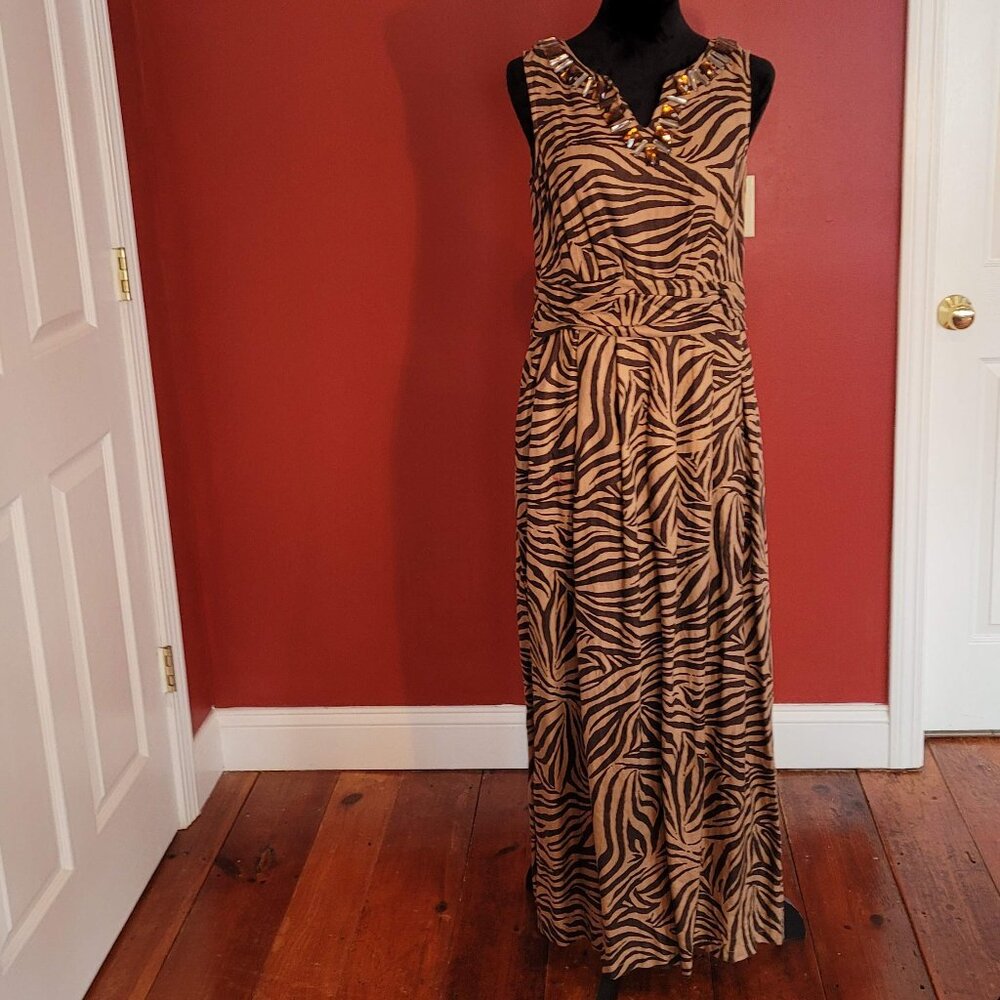 Linen Tiger print dress with embellishments